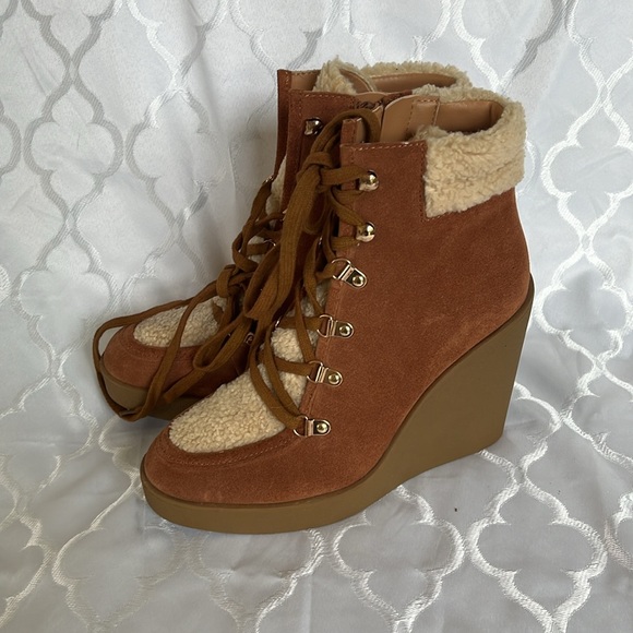 Jessica Simpson Shearling Lug Sole Wedge Leather booties - Picture 3 of 4